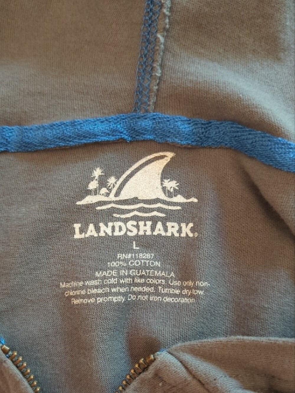 Landshark Lager Gray Half-Zip Hoodie Sweatshirt Lightweight Beachy Summer - Picture 2 of 6
